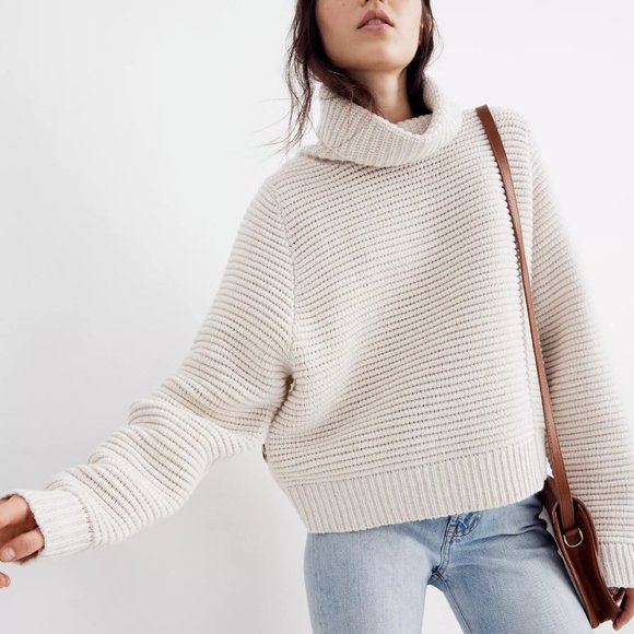 Madewell Sweaters - Madewell Side Button Wool Cotton Turtleneck K5807 Sweater Oatmeal XS H10285